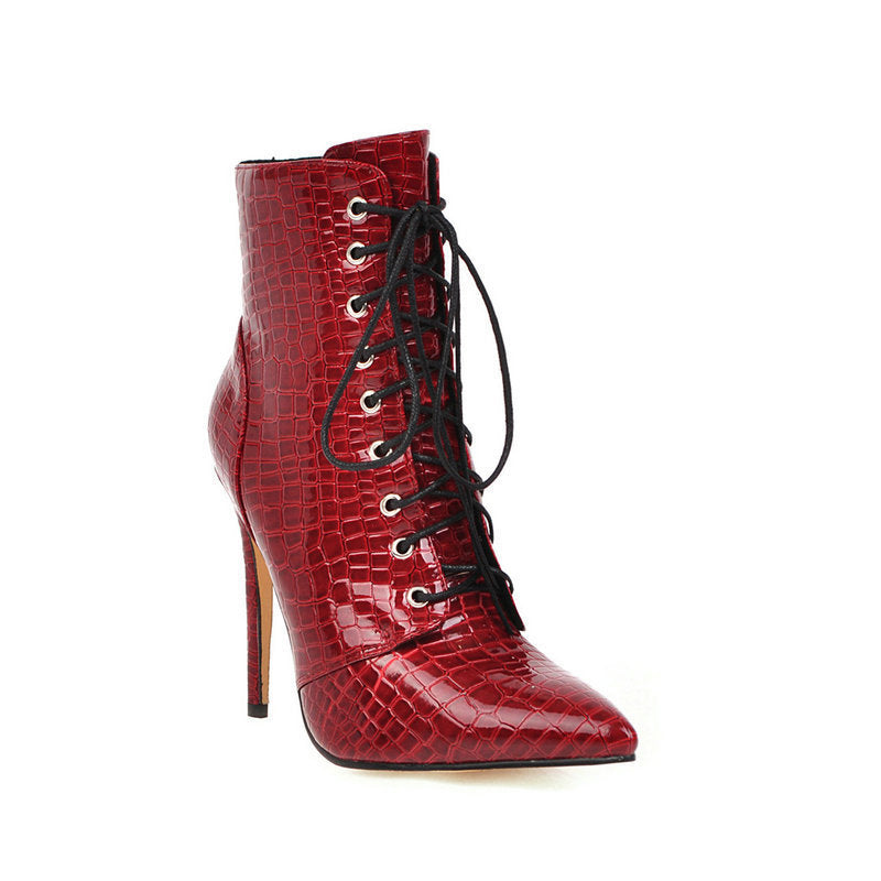 Patent leather high heel red female boots - ADJOVIMARK