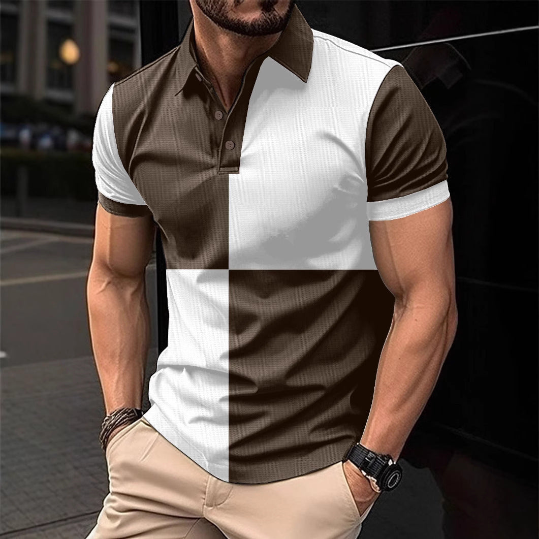 Casual Sports Short Sleeve Color Stitching Turnover Neck Polo Shirt Men Clothing - ADJOVIMARK