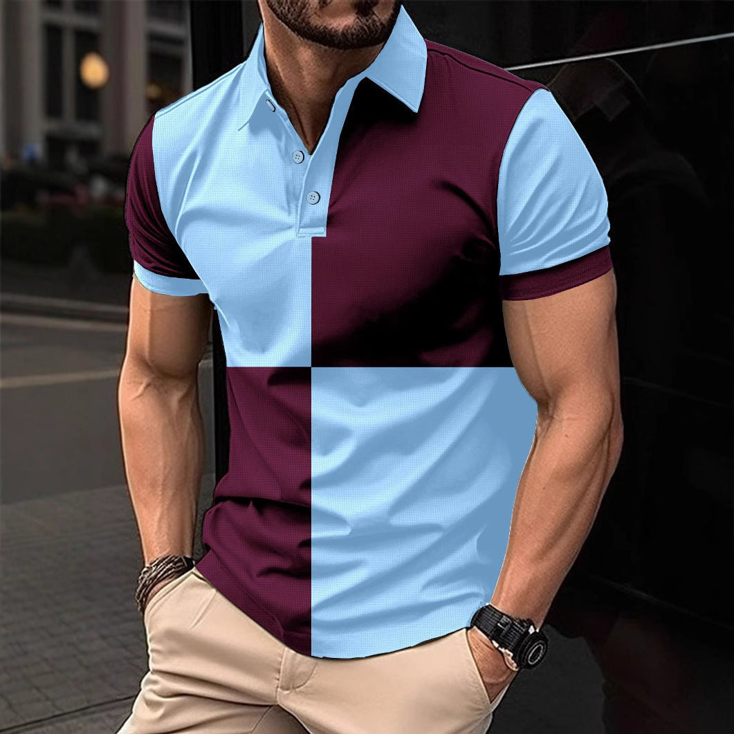 Casual Sports Short Sleeve Color Stitching Turnover Neck Polo Shirt Men Clothing - ADJOVIMARK