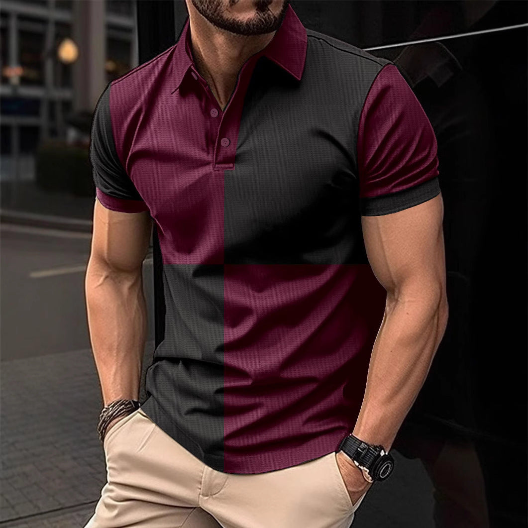 Casual Sports Short Sleeve Color Stitching Turnover Neck Polo Shirt Men Clothing - ADJOVIMARK