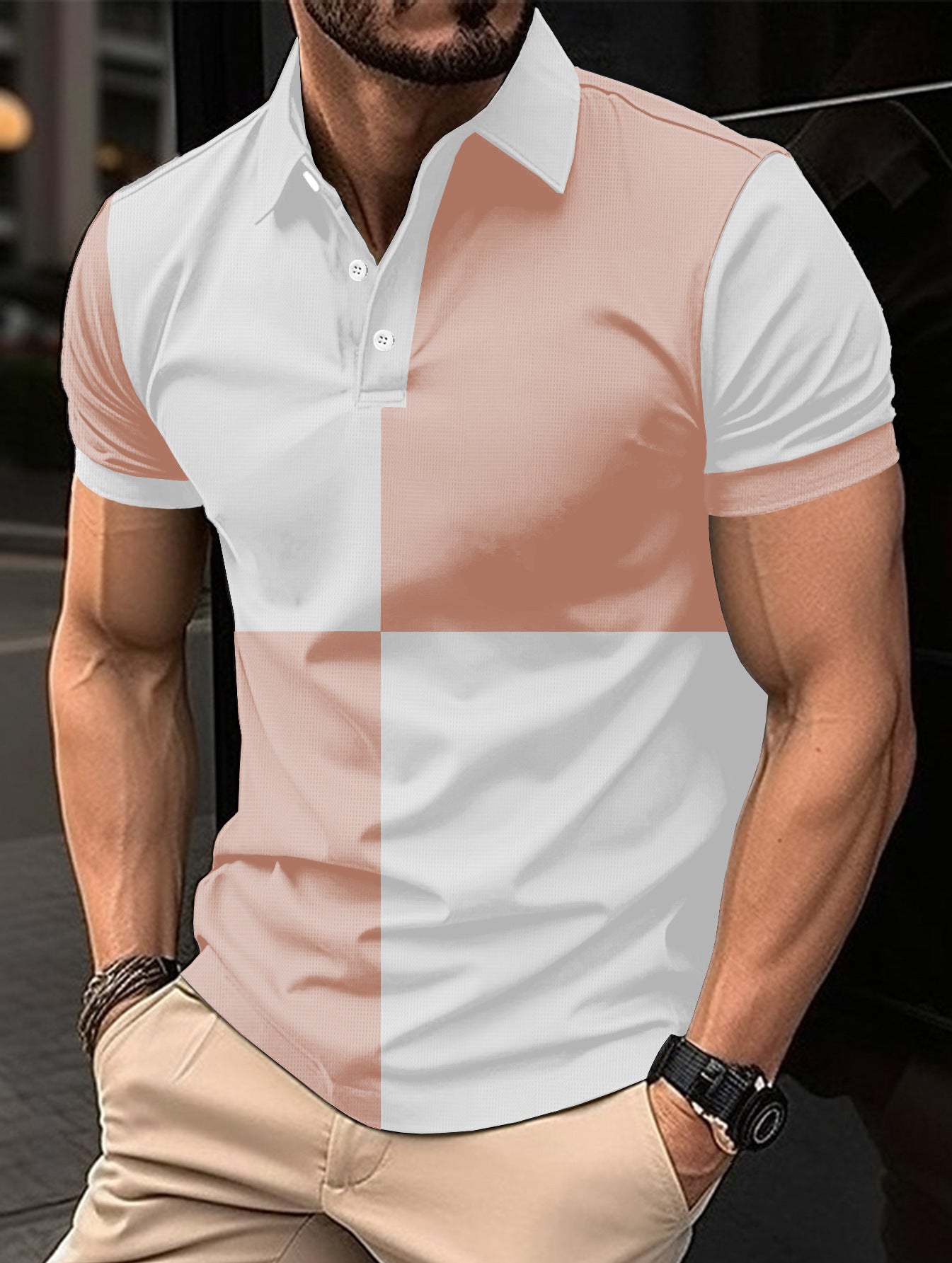 Casual Sports Short Sleeve Color Stitching Turnover Neck Polo Shirt Men Clothing - ADJOVIMARK
