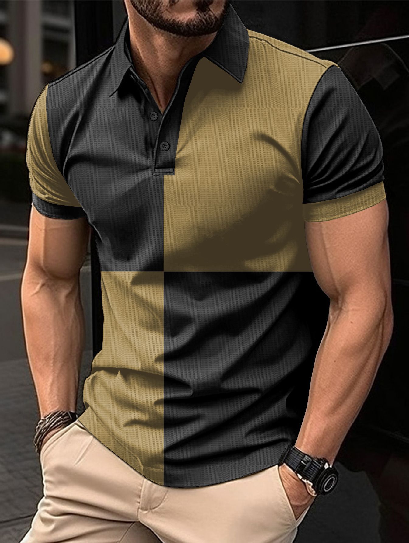 Casual Sports Short Sleeve Color Stitching Turnover Neck Polo Shirt Men Clothing - ADJOVIMARK