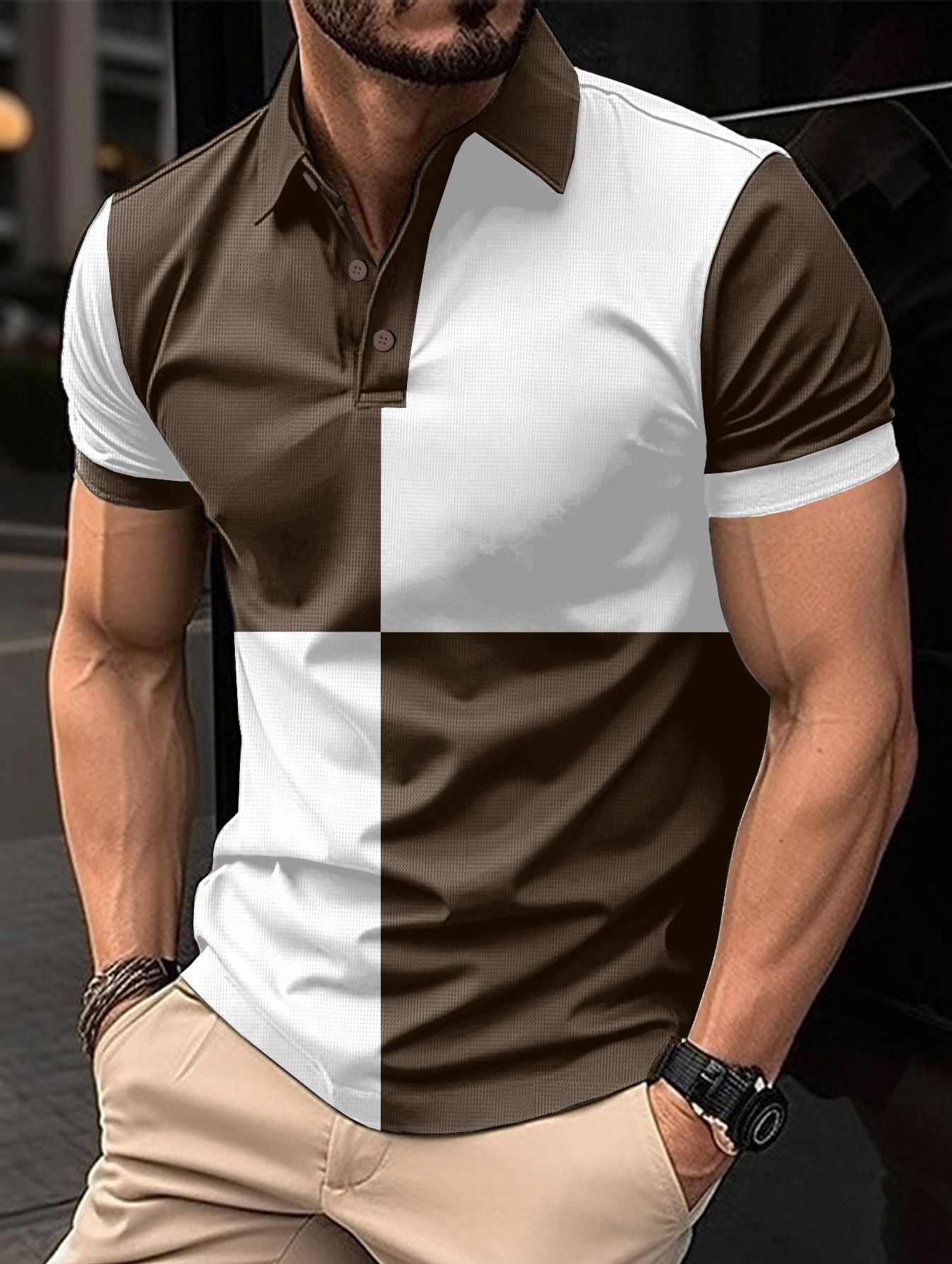 Casual Sports Short Sleeve Color Stitching Turnover Neck Polo Shirt Men Clothing - ADJOVIMARK