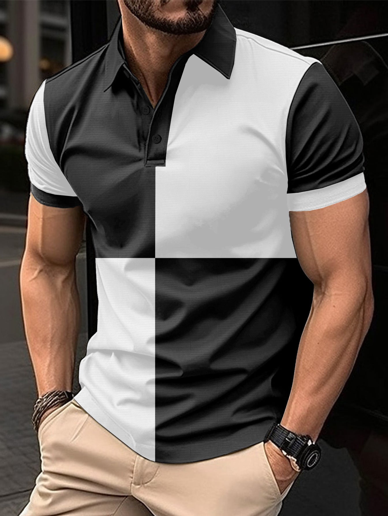 Casual Sports Short Sleeve Color Stitching Turnover Neck Polo Shirt Men Clothing - ADJOVIMARK