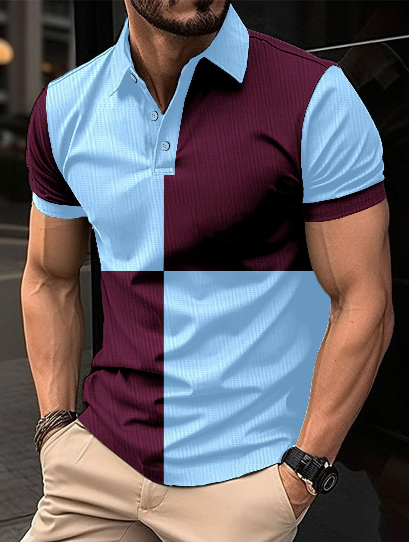 Casual Sports Short Sleeve Color Stitching Turnover Neck Polo Shirt Men Clothing - ADJOVIMARK
