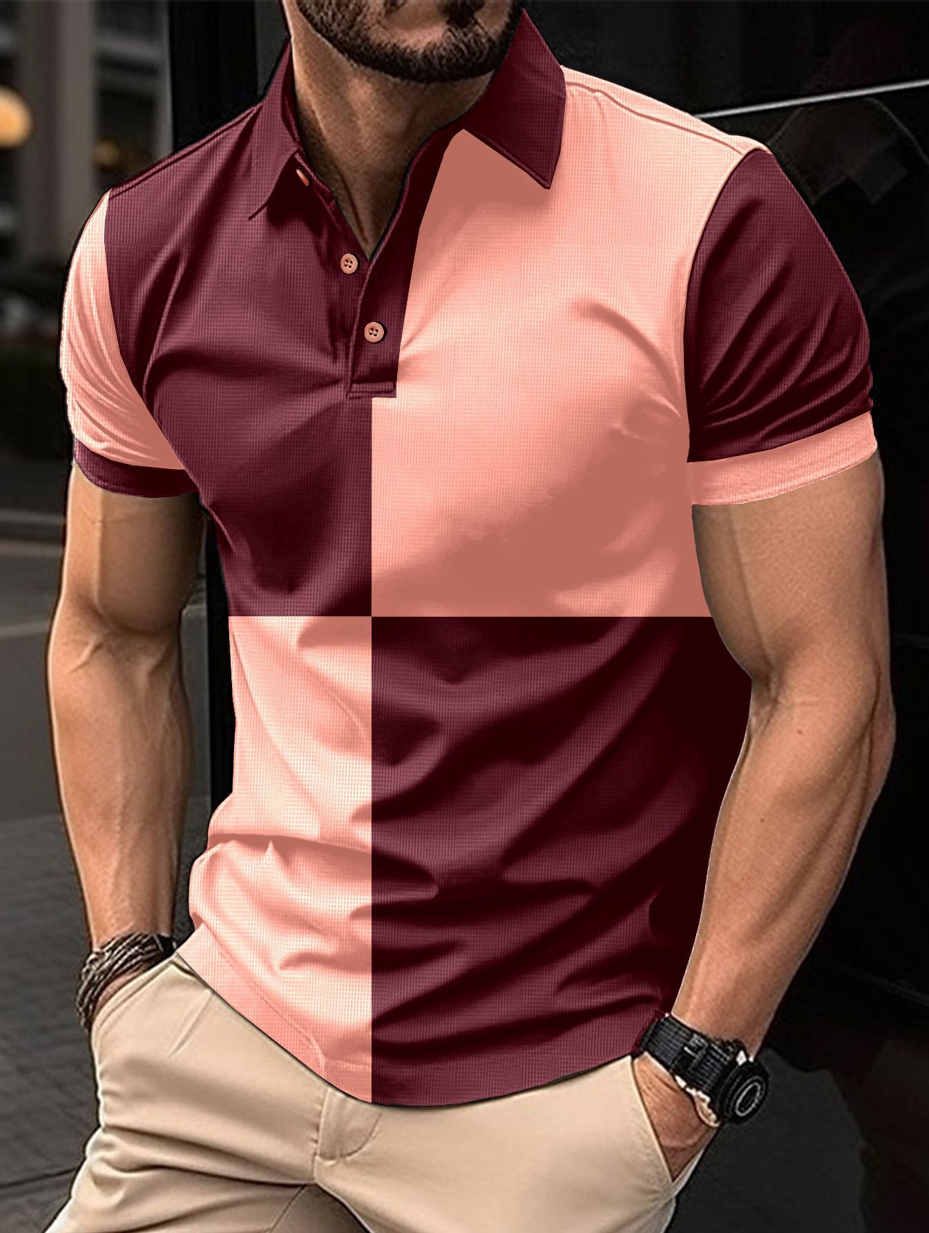 Casual Sports Short Sleeve Color Stitching Turnover Neck Polo Shirt Men Clothing - ADJOVIMARK