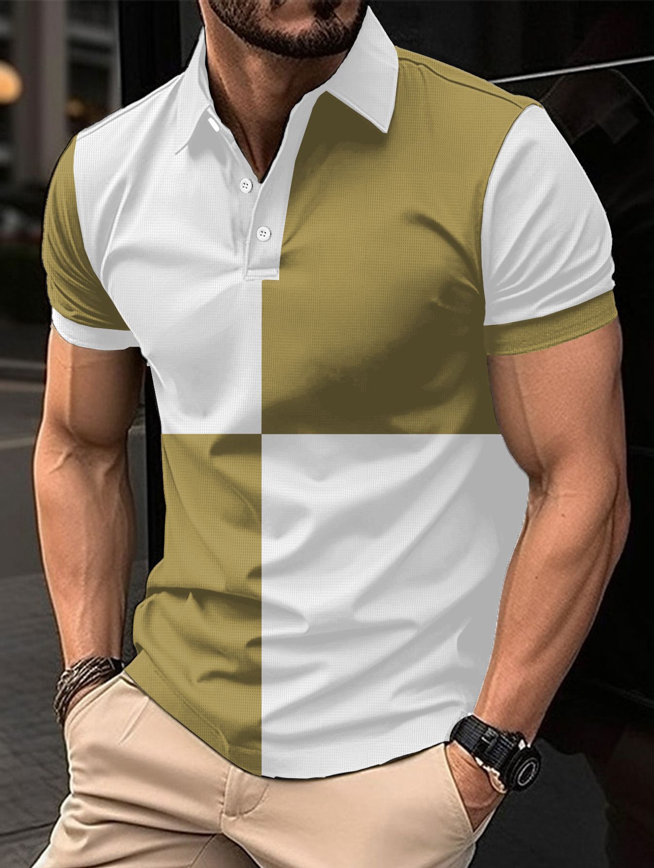 Casual Sports Short Sleeve Color Stitching Turnover Neck Polo Shirt Men Clothing - ADJOVIMARK