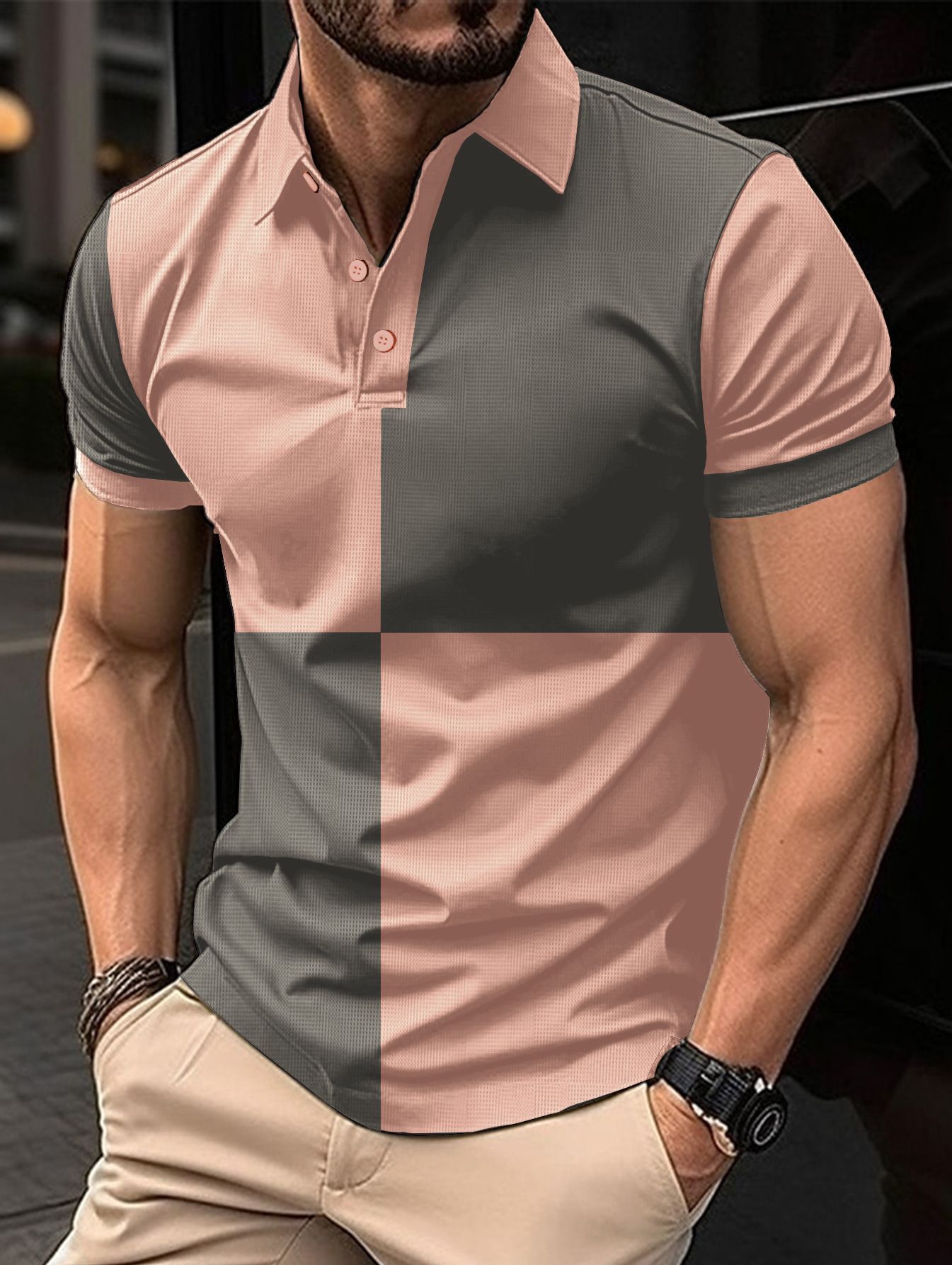 Casual Sports Short Sleeve Color Stitching Turnover Neck Polo Shirt Men Clothing - ADJOVIMARK