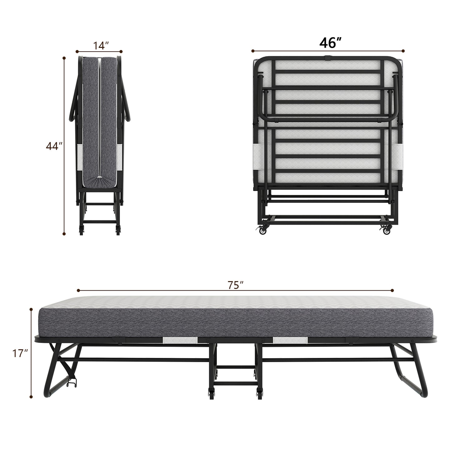 Folding Bed With Mattress Foam Mattress All Steel Pipe Frame - ADJOVIMARK