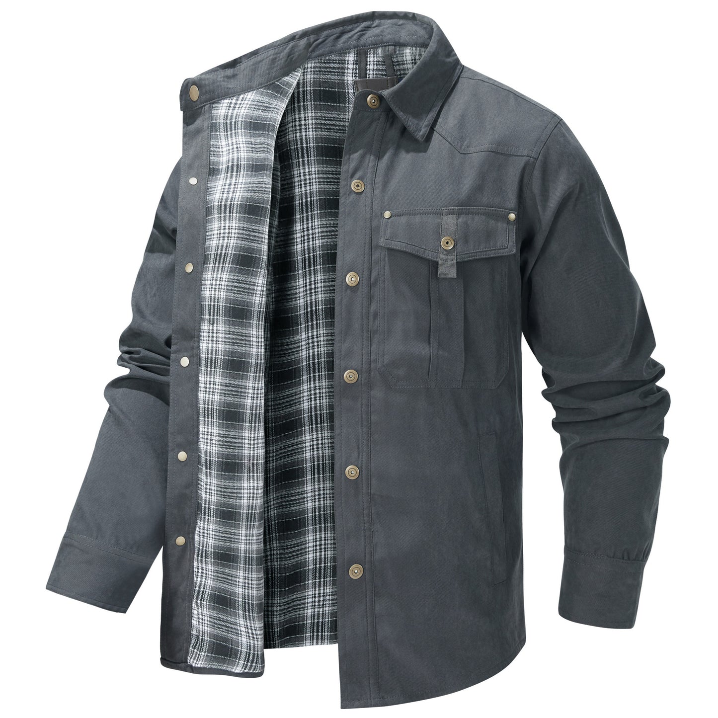 Lapel Plaid Flannel Casual Coat - ADJOVIMARK