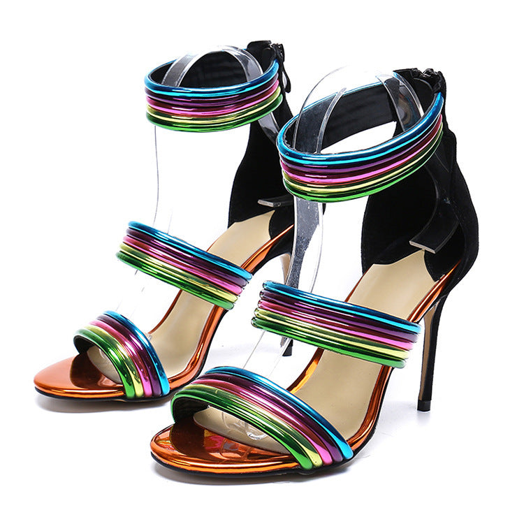 Pointed Rivet Buckle Sandals Nightclub Sexy Temperament High Heels - ADJOVIMARK
