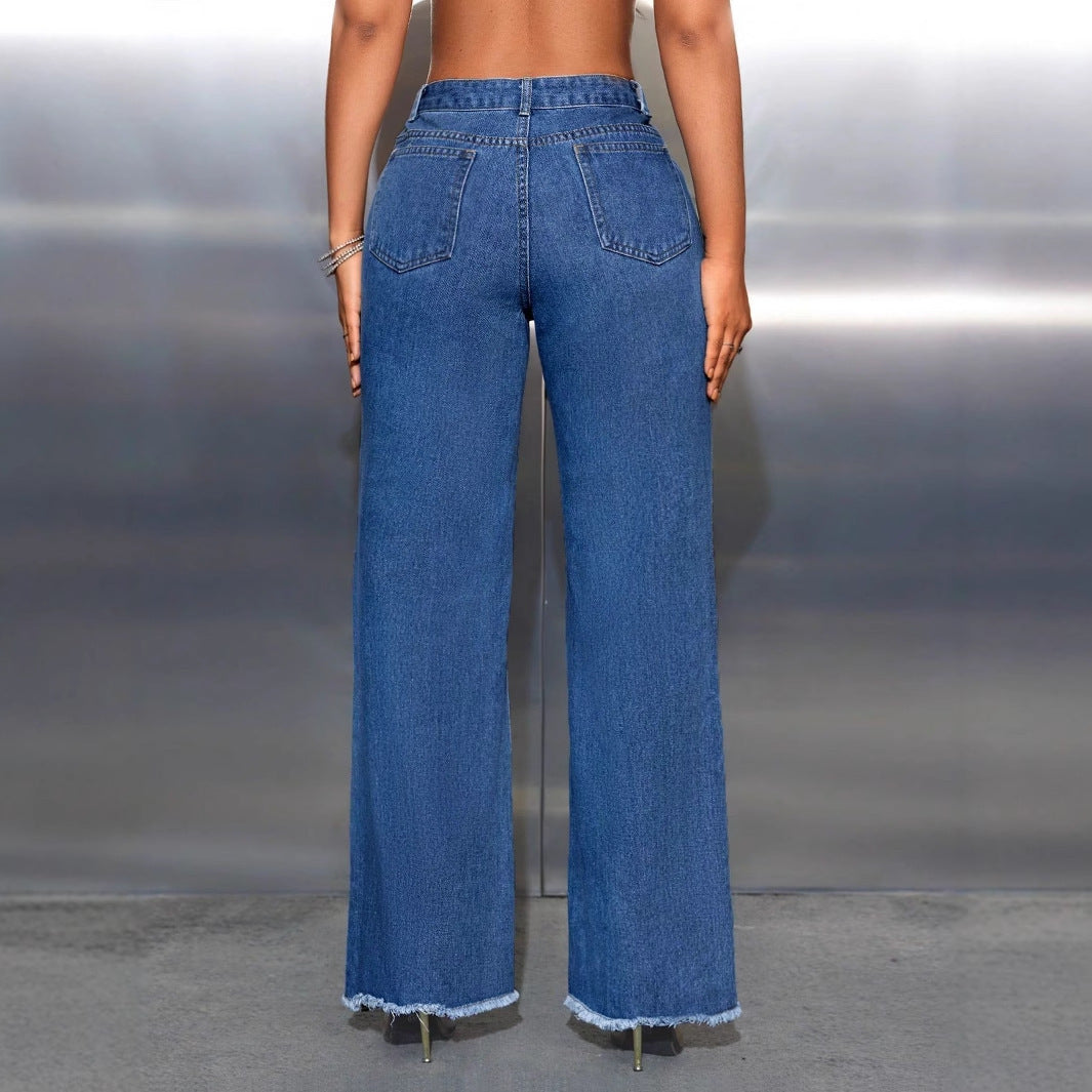 Leisure Ripped Wide Leg Denim Trousers - ADJOVIMARK