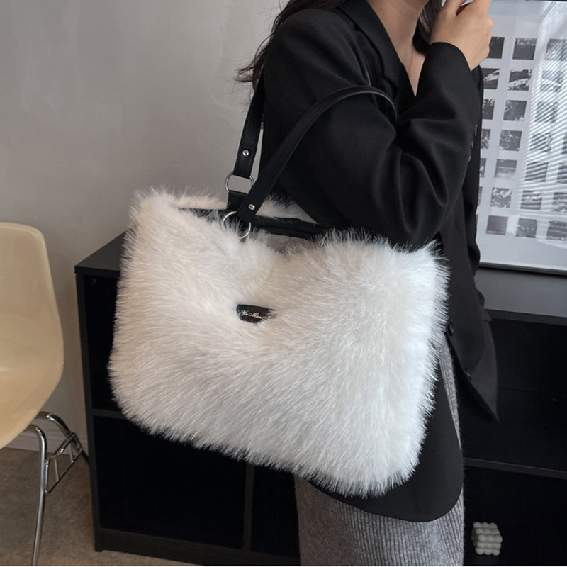 Winter Plush Bags Women Flowers Shoulder Bag Handbag - ADJOVIMARK