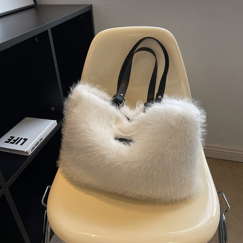 Winter Plush Bags Women Flowers Shoulder Bag Handbag - ADJOVIMARK