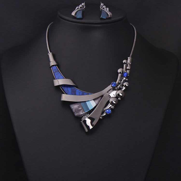Europe and America jewelry set, luxury gemstone geometric short clavicle Necklace dress, bride dinner with jewelry wholesale - ADJOVIMARK