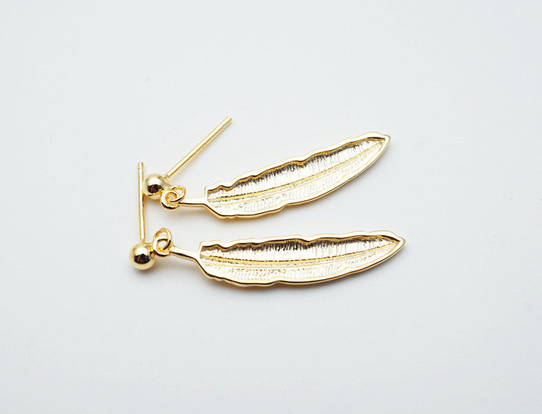 Japanese light luxury jewelry s925 sterling silver plated 18K gold vintage feather earrings Simple Japanese and Korean earrings jewelry - ADJOVIMARK