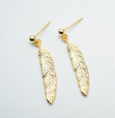 Japanese light luxury jewelry s925 sterling silver plated 18K gold vintage feather earrings Simple Japanese and Korean earrings jewelry - ADJOVIMARK