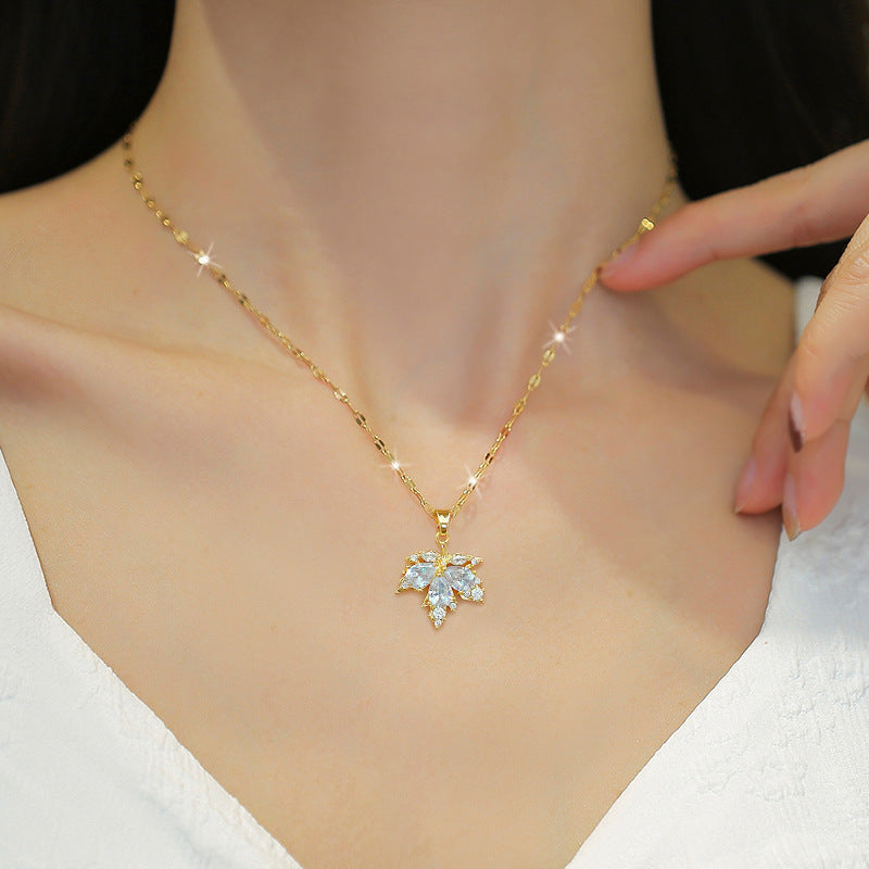 Maple Leaf Light Luxury Temperament Necklace Ear Stud Jewelry Suit Women - ADJOVIMARK