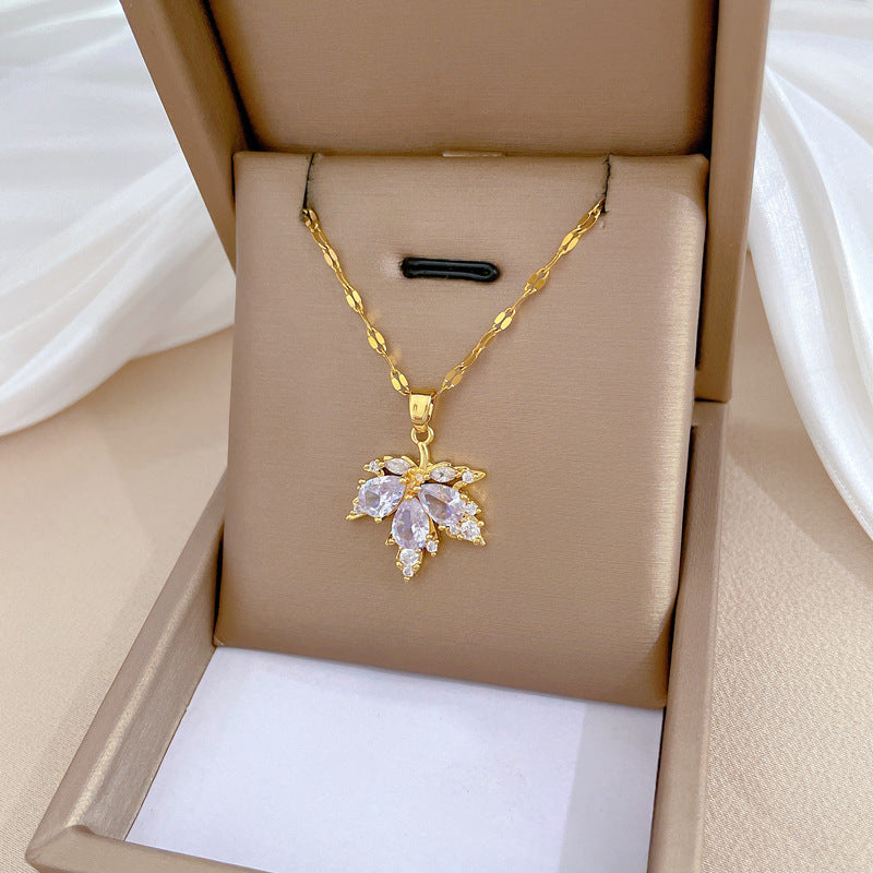 Maple Leaf Light Luxury Temperament Necklace Ear Stud Jewelry Suit Women - ADJOVIMARK