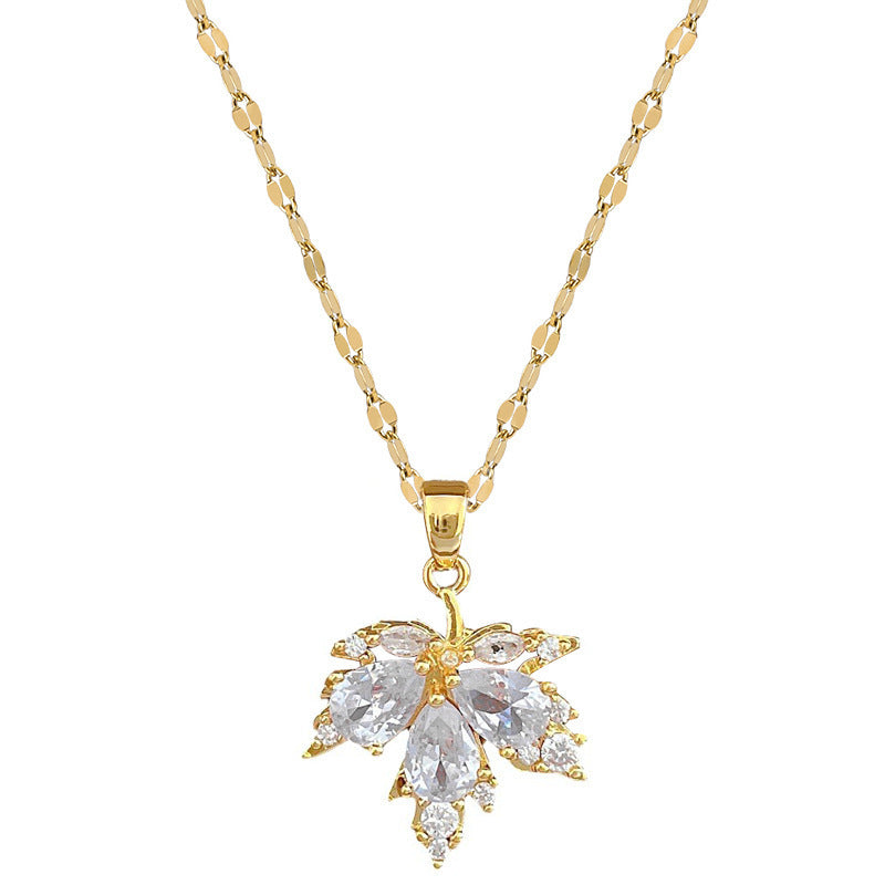 Maple Leaf Light Luxury Temperament Necklace Ear Stud Jewelry Suit Women - ADJOVIMARK