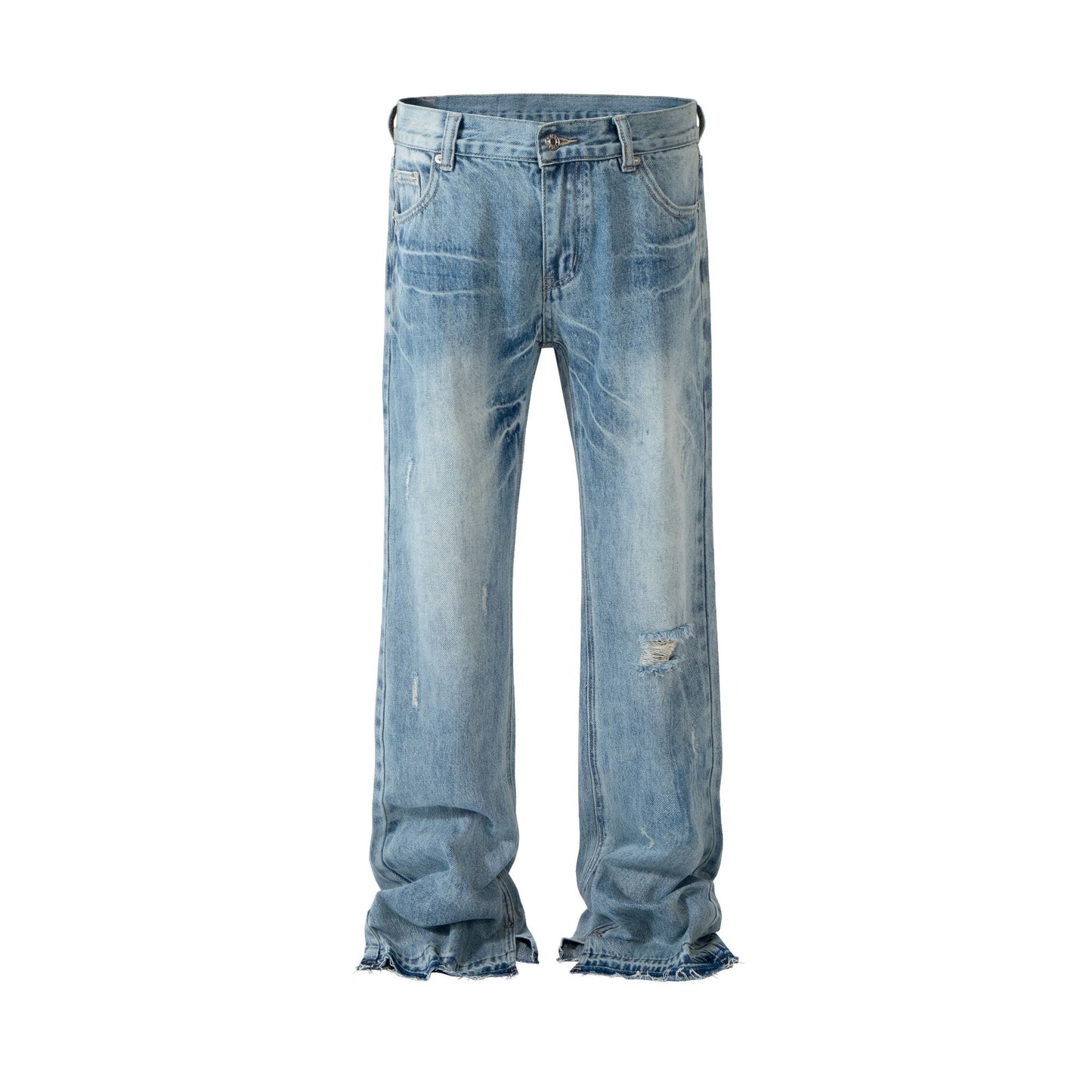 Paris Style Bootleg Pants RO Style Lightning Pattern Washed Split Jeans - ADJOVIMARK