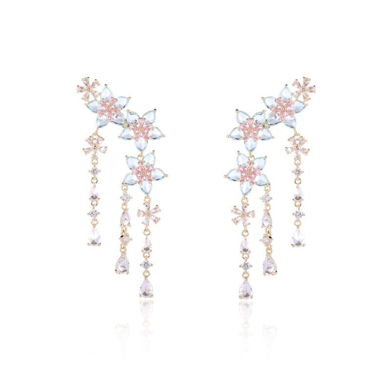 Fashion Flower Tassel Pendant Earrings For Women Wedding Crystal Dangle Earings Luxury Jewelry - ADJOVIMARK