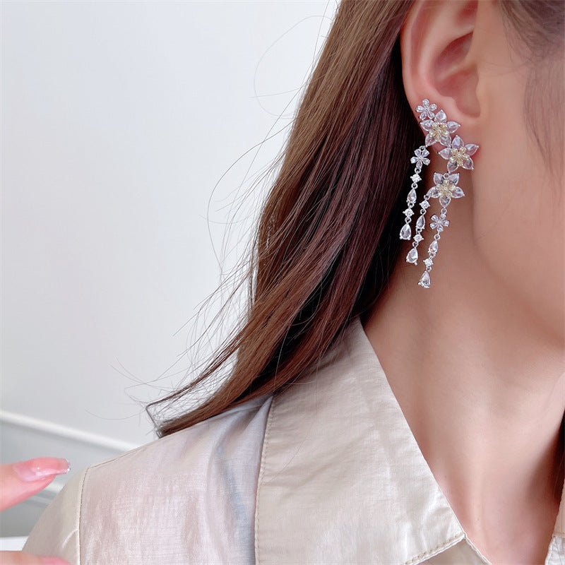 Fashion Flower Tassel Pendant Earrings For Women Wedding Crystal Dangle Earings Luxury Jewelry - ADJOVIMARK