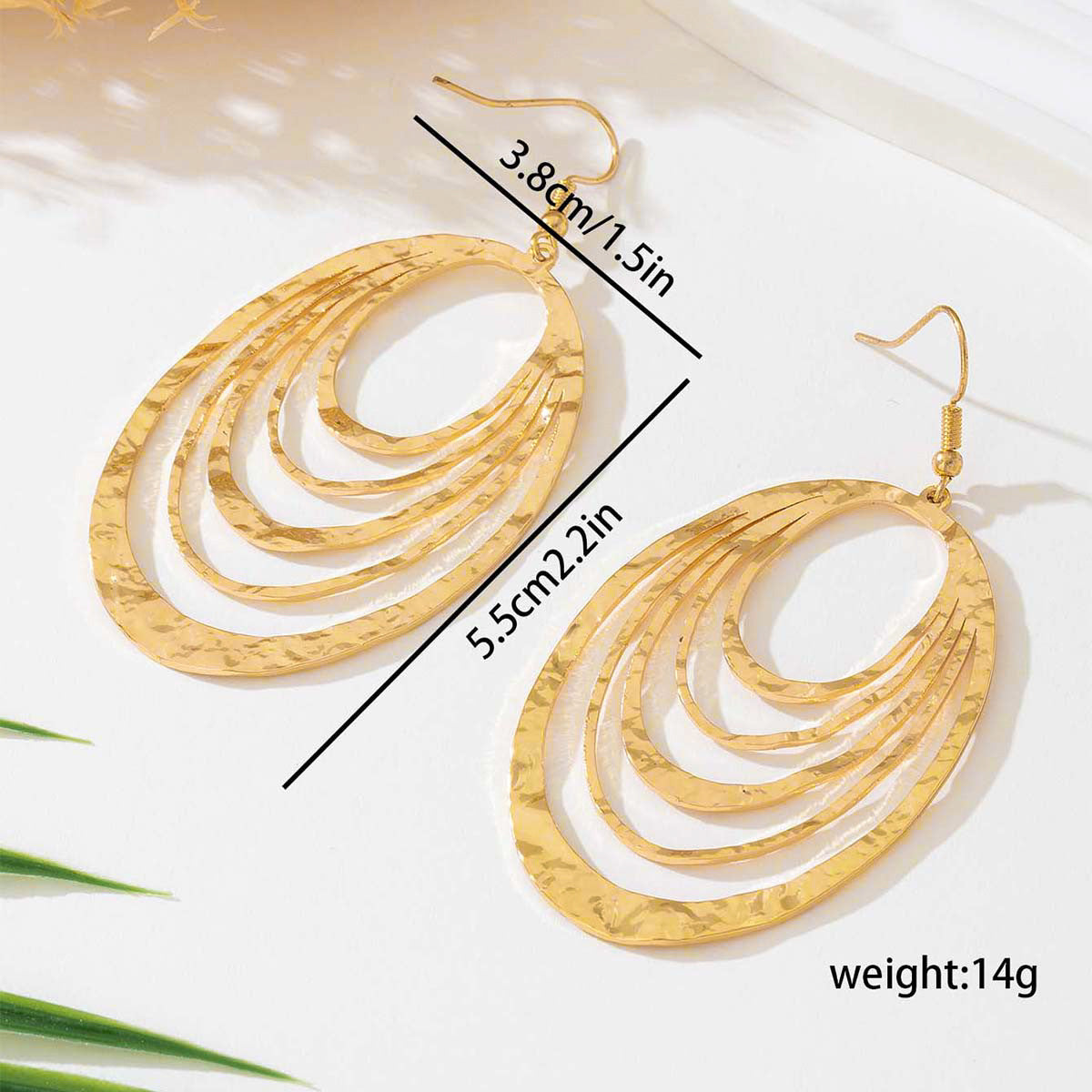 European And American Fashion Elegant 3 Layer Hollow Oval Shaped Big Gold-color Stainless Steel Dangle Drop Earrings - ADJOVIMARK