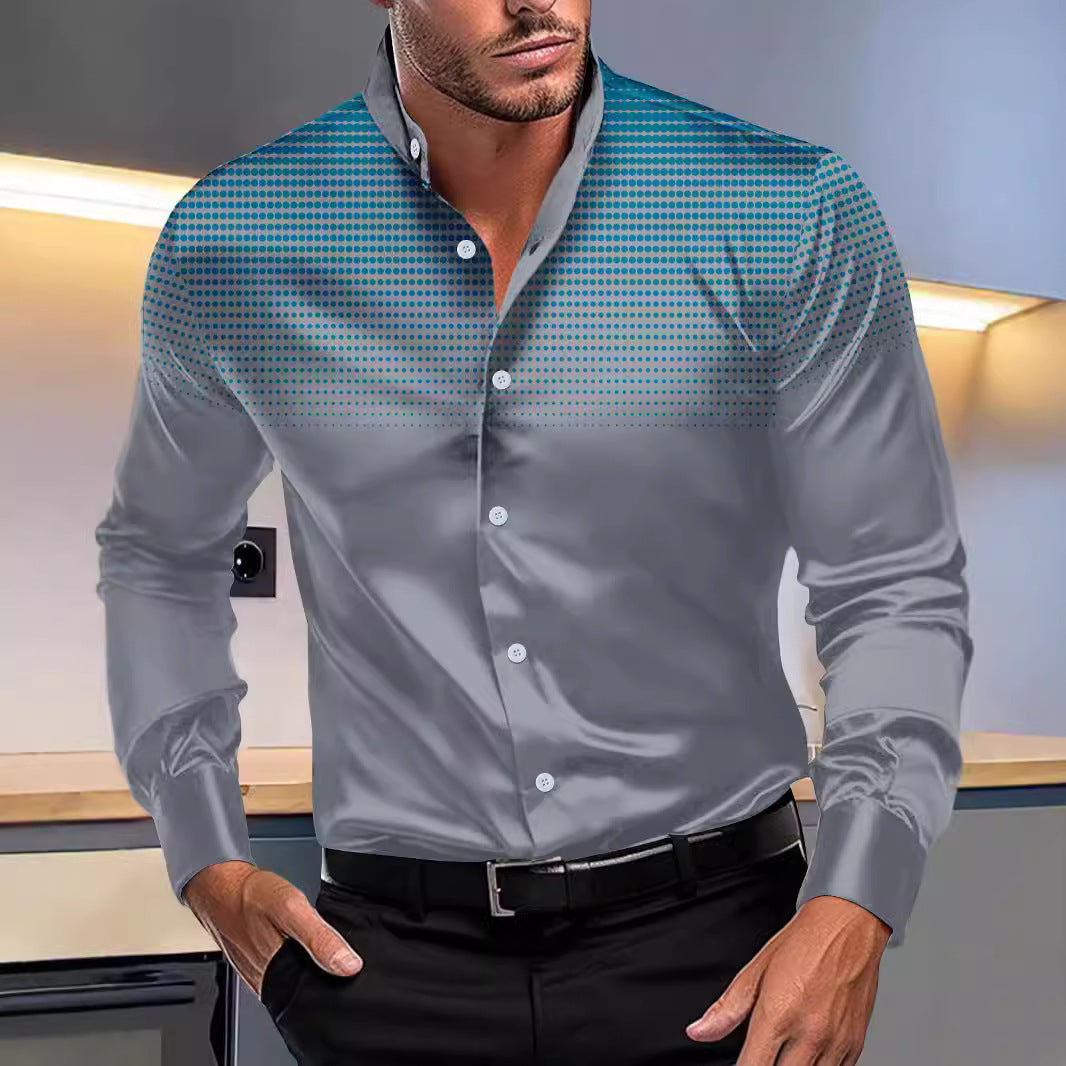Four-sided Stretch Dotted Prints Daily Casual Stand Collar Long-sleeved Shirt - ADJOVIMARK