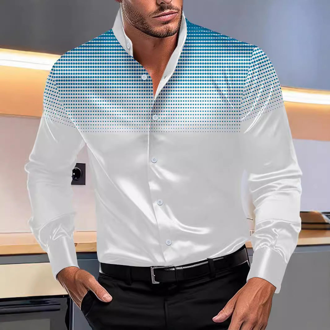 Four-sided Stretch Dotted Prints Daily Casual Stand Collar Long-sleeved Shirt - ADJOVIMARK