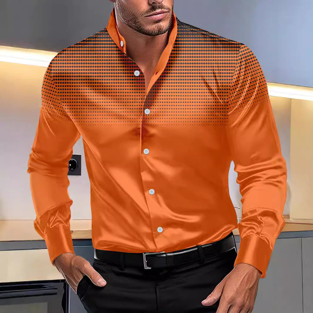Four-sided Stretch Dotted Prints Daily Casual Stand Collar Long-sleeved Shirt - ADJOVIMARK