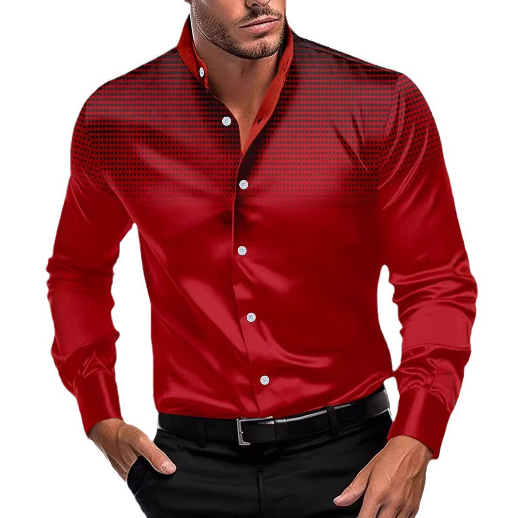 Four-sided Stretch Dotted Prints Daily Casual Stand Collar Long-sleeved Shirt - ADJOVIMARK
