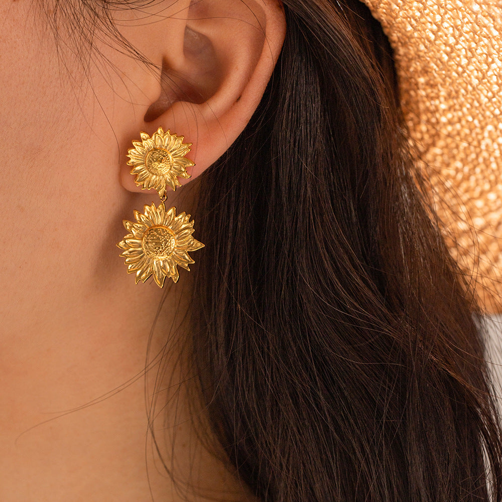 Gold Earrings Vintage Metal Sunflower - ADJOVIMARK