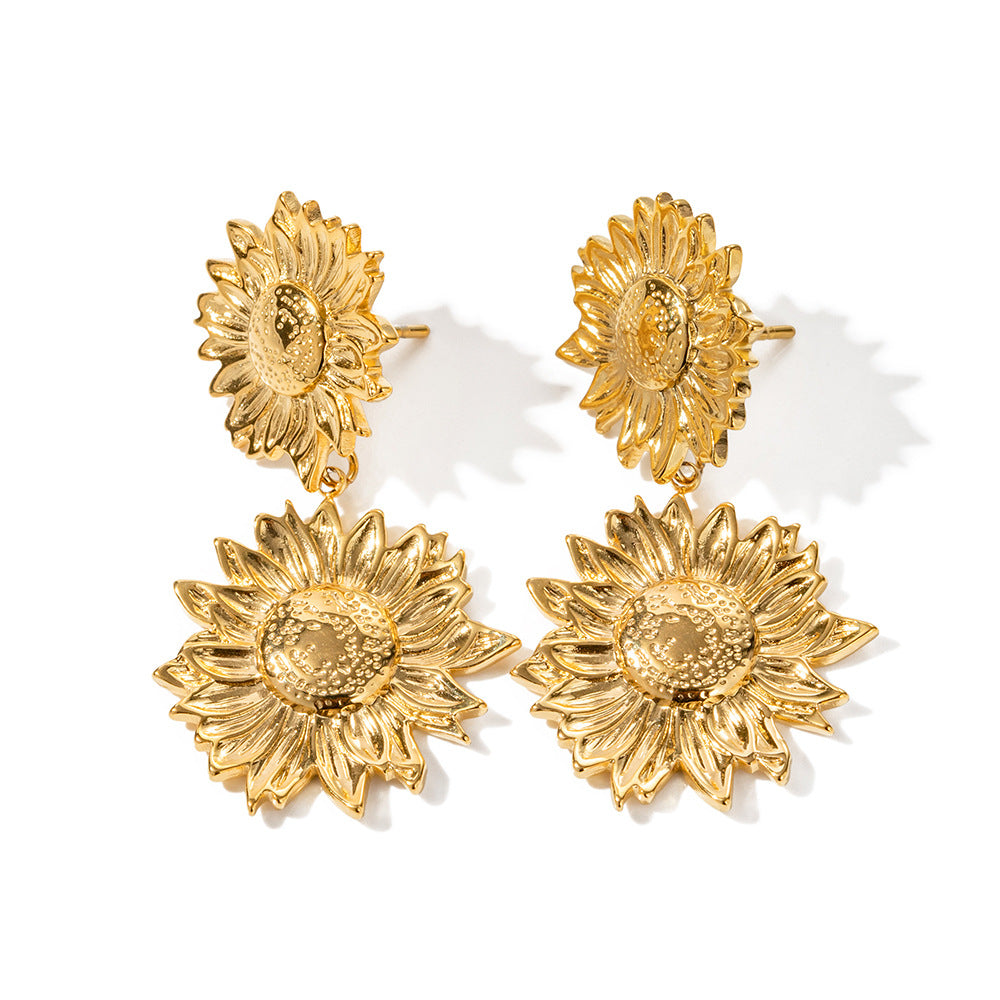 Gold Earrings Vintage Metal Sunflower - ADJOVIMARK