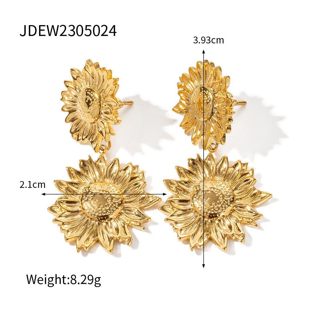Gold Earrings Vintage Metal Sunflower - ADJOVIMARK