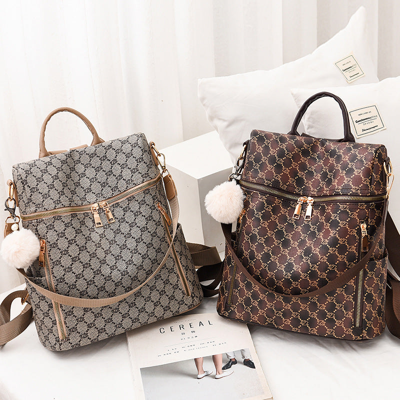 Women's Double Shoulder Traval Casual Backpack Fashion PU Leather Print Pattern Rucksack - ADJOVIMARK