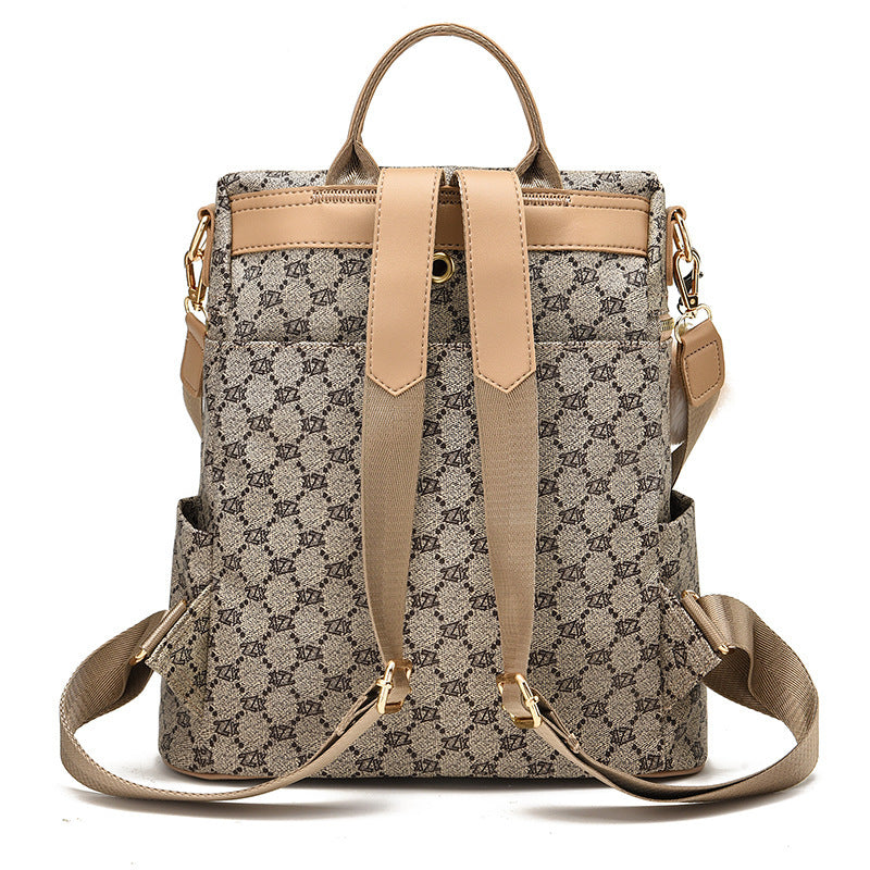 Women's Double Shoulder Traval Casual Backpack Fashion PU Leather Print Pattern Rucksack - ADJOVIMARK