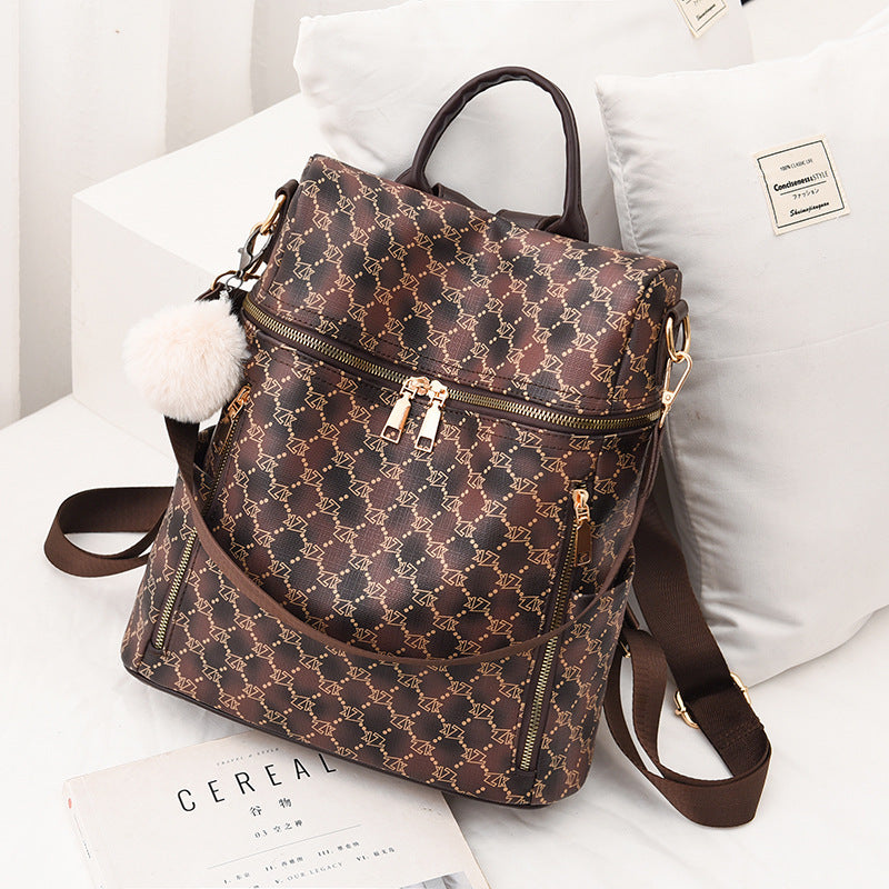 Women's Double Shoulder Traval Casual Backpack Fashion PU Leather Print Pattern Rucksack - ADJOVIMARK