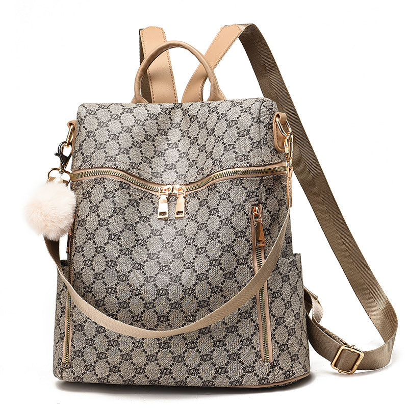 Women's Double Shoulder Traval Casual Backpack Fashion PU Leather Print Pattern Rucksack - ADJOVIMARK