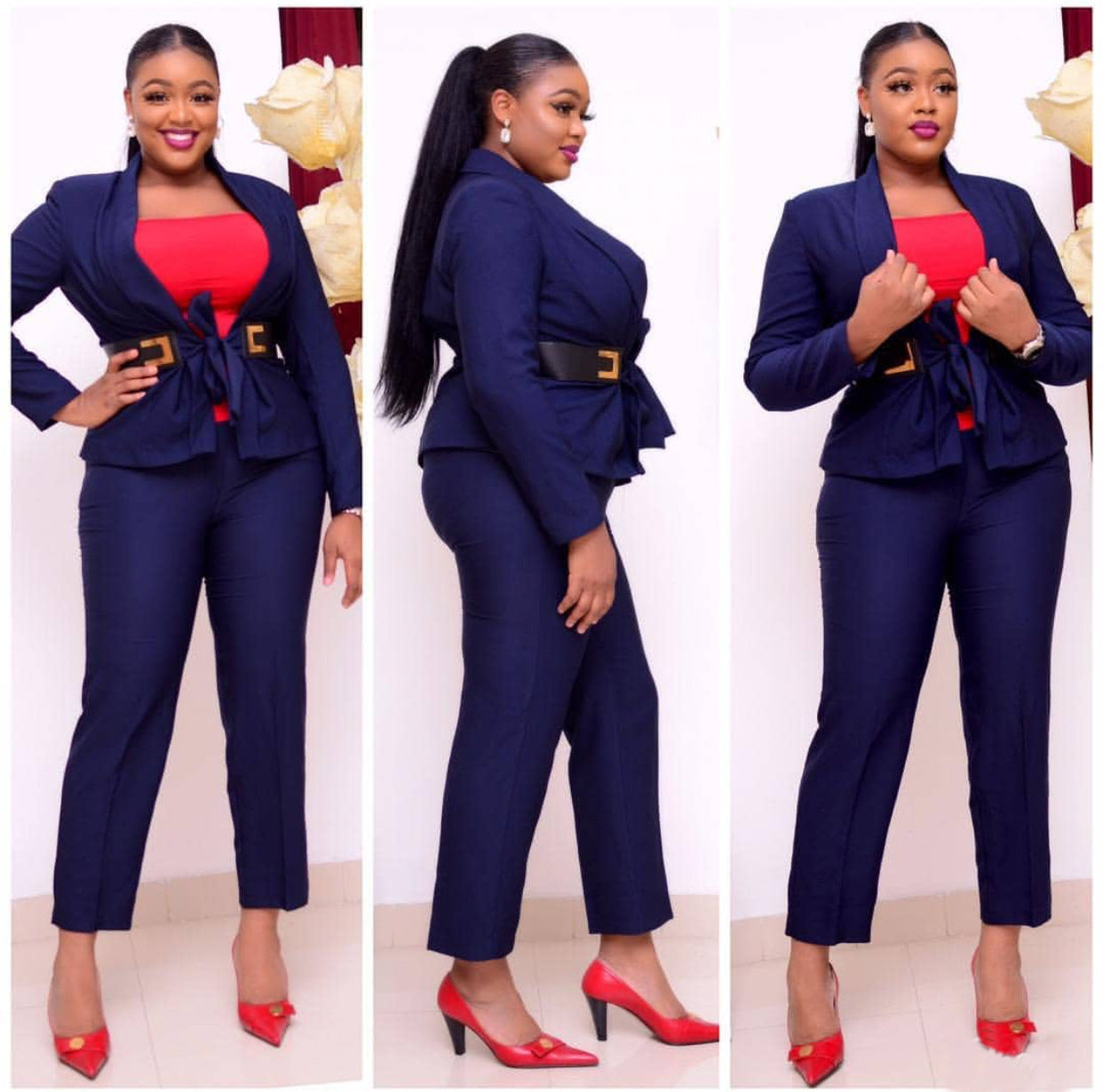 Konishi Assembly Special Leather Belt Ol Commuter Plus Size Two-Piece Suit - ADJOVIMARK