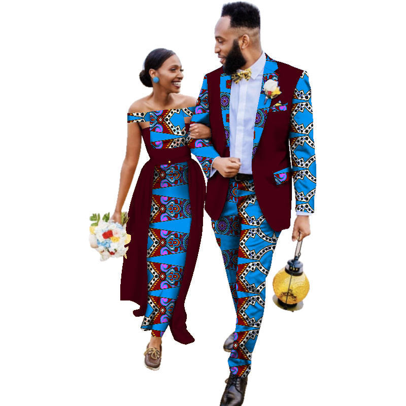 Cotton African Couple Wearing Wedding Dress Suits And Dress Sets - ADJOVIMARK