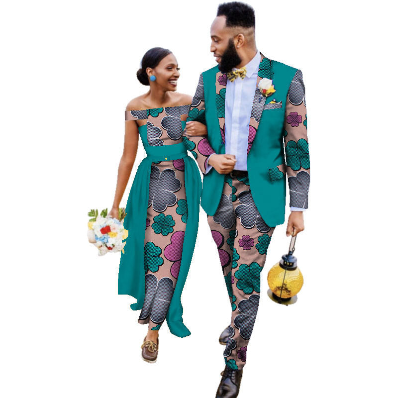 Cotton African Couple Wearing Wedding Dress Suits And Dress Sets - ADJOVIMARK