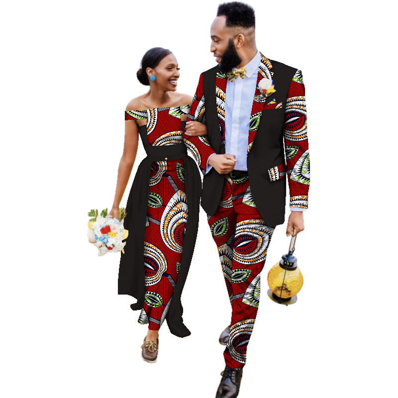Cotton African Couple Wearing Wedding Dress Suits And Dress Sets - ADJOVIMARK