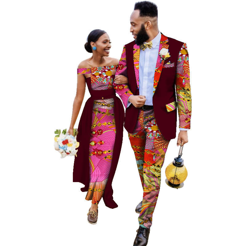 Cotton African Couple Wearing Wedding Dress Suits And Dress Sets - ADJOVIMARK