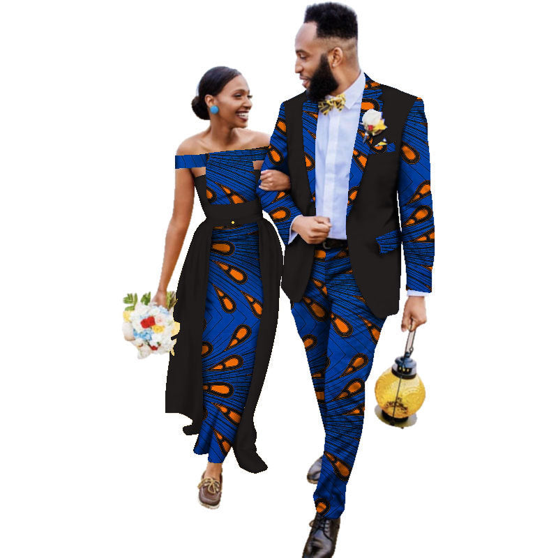 Cotton African Couple Wearing Wedding Dress Suits And Dress Sets - ADJOVIMARK