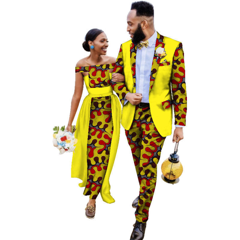 Cotton African Couple Wearing Wedding Dress Suits And Dress Sets - ADJOVIMARK