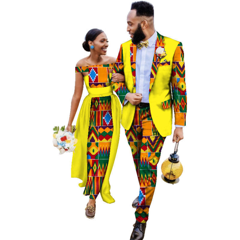 Cotton African Couple Wearing Wedding Dress Suits And Dress Sets - ADJOVIMARK