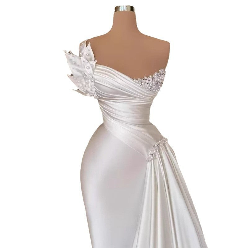 White Graceful Satin Simple Lightweight Wedding Dress Long Dress - ADJOVIMARK