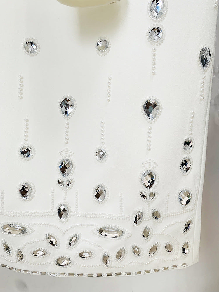 Fashion New Heavy Industry Beads Diamond Inlaid Short Top Long Skirt Suit