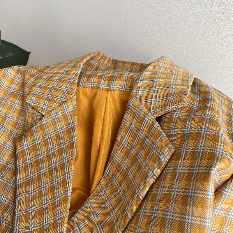 Spring Retro Checkered Women'S Suit
